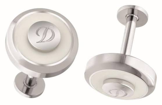 St Dupont Round Suit Silver And White Cufflinks