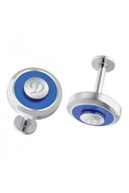 St Dupont Round Suit Silver And Blue Cufflinks