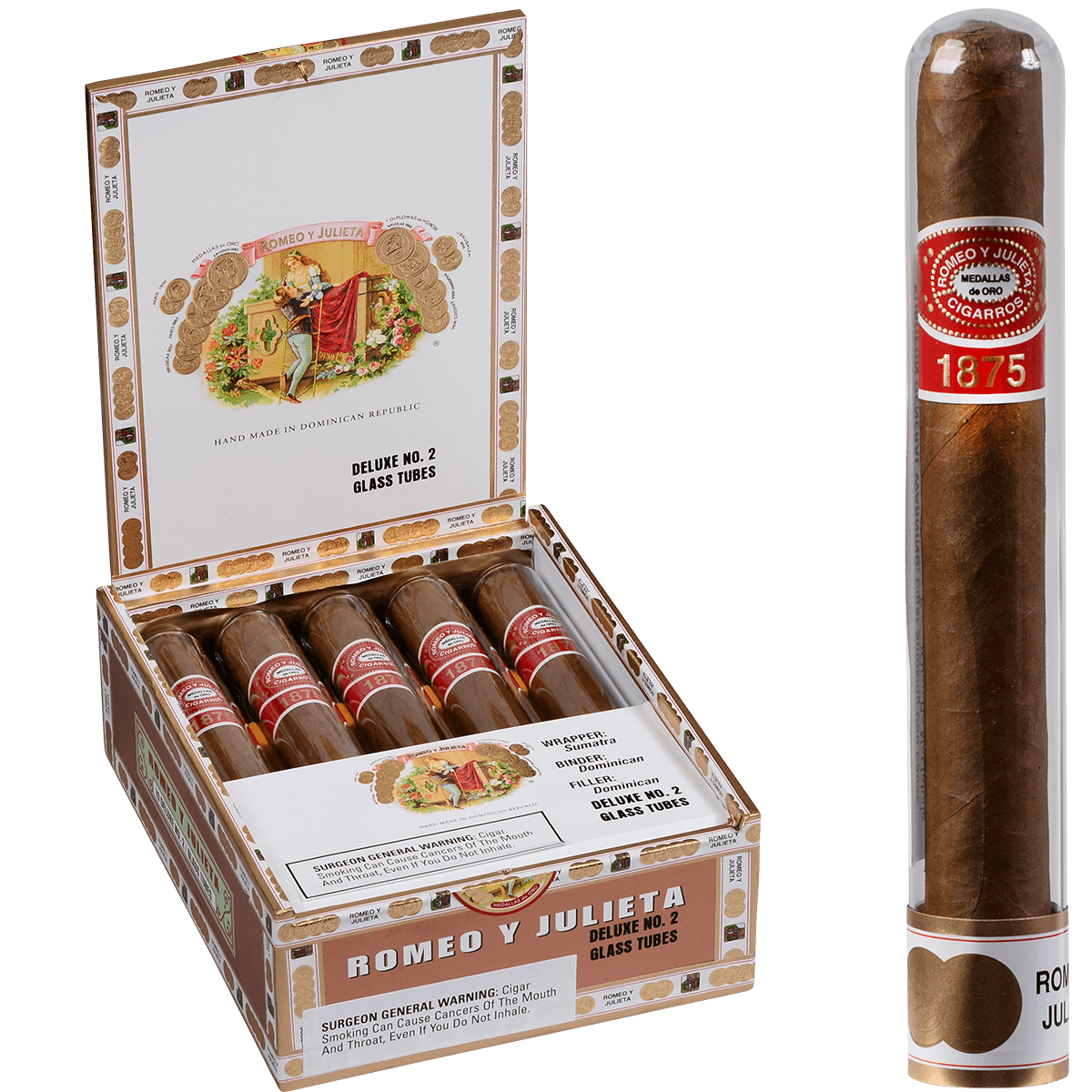 Romeo Y Julieta 1875 Deluxe No. 2 Glass Tubes 10ct