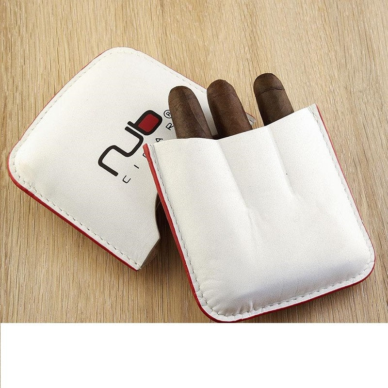 Nub 3 Cigar White Leather Case