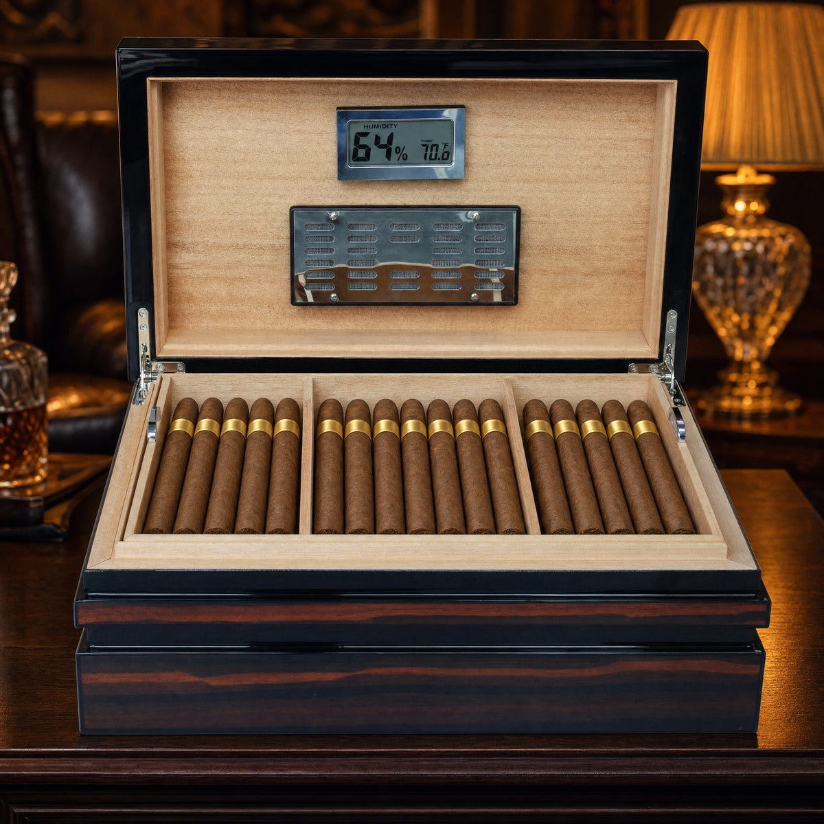 Bastion ebony humidor full of cigars