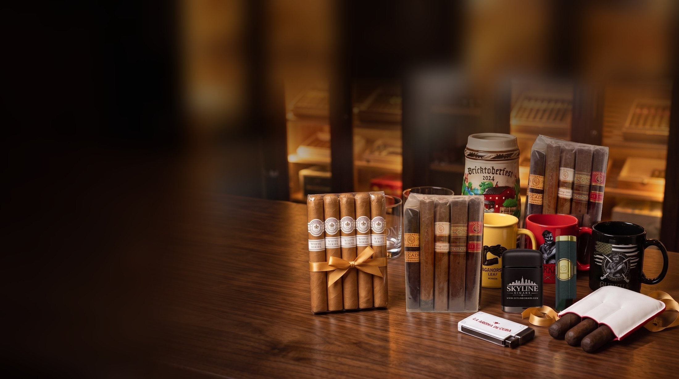 Free gifts with a box: 5-packs, lighters, mugs, a beer stein, glasses and a leather case